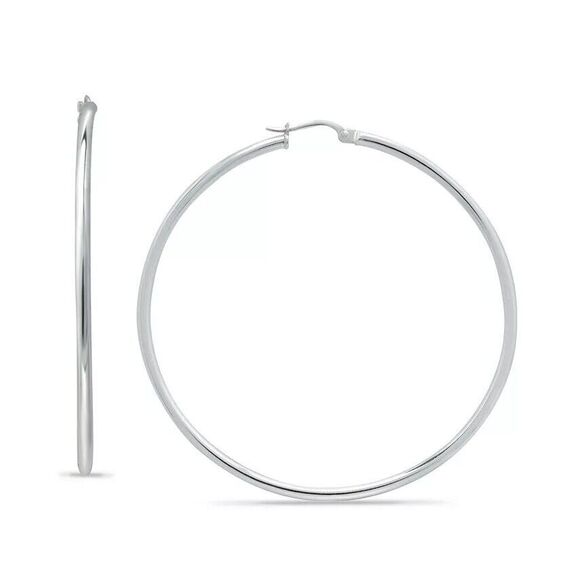Giani Bernini Sterling Silver Large 2" Polished Tube Hoop Earrings 50mm x 2mm - Picture 2 of 4